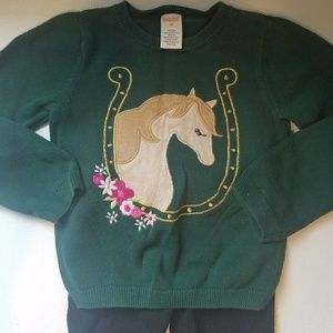 forest green girls horse sweater